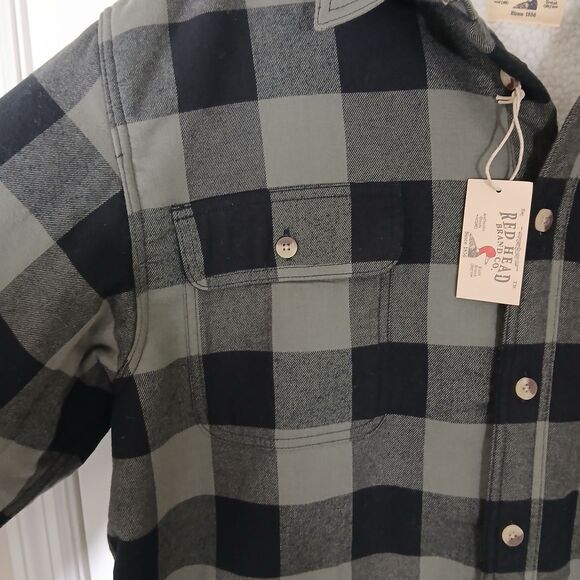 RedHead Flannel Jacket Mens XL Plaid Sherpa Button Down Shacket Black/Green NWTs - Picture 5 of 15
